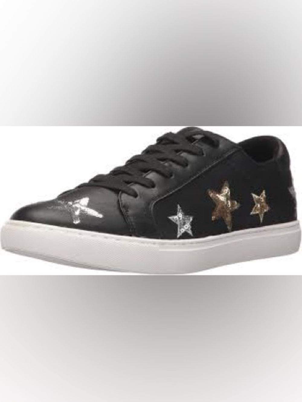 Kenneth Cole Black Low-Top Sneakers with Gold & Silver Sequin Stars size 6.5
